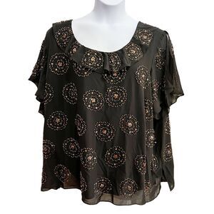 Vintage Roaman’s Sheer Beaded and Sequin Ruffle Detail Top
